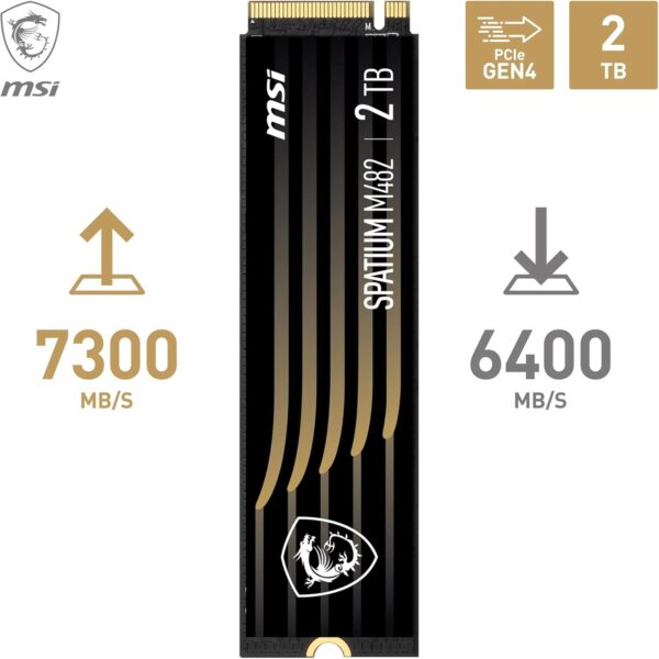 MSI SPATIUM M482 SSD 2TB -PCIe 4.0 NVMe M.2, Lecture 7300 MB/s & Écriture 6400 MB/s, 3D NAND – Image 2