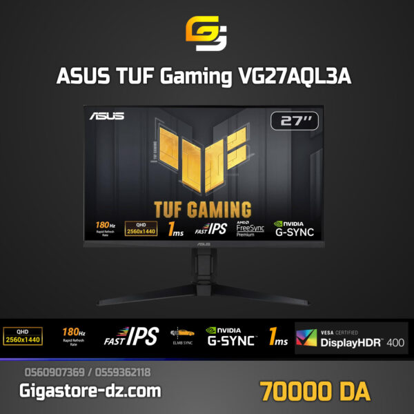 ASUS 27" LED - VG27AQL3A 2k 1 ms 16/9 Fast IPS 180 Hz HDR400 - Ajustable - FreeSync Premium / G-Sync
