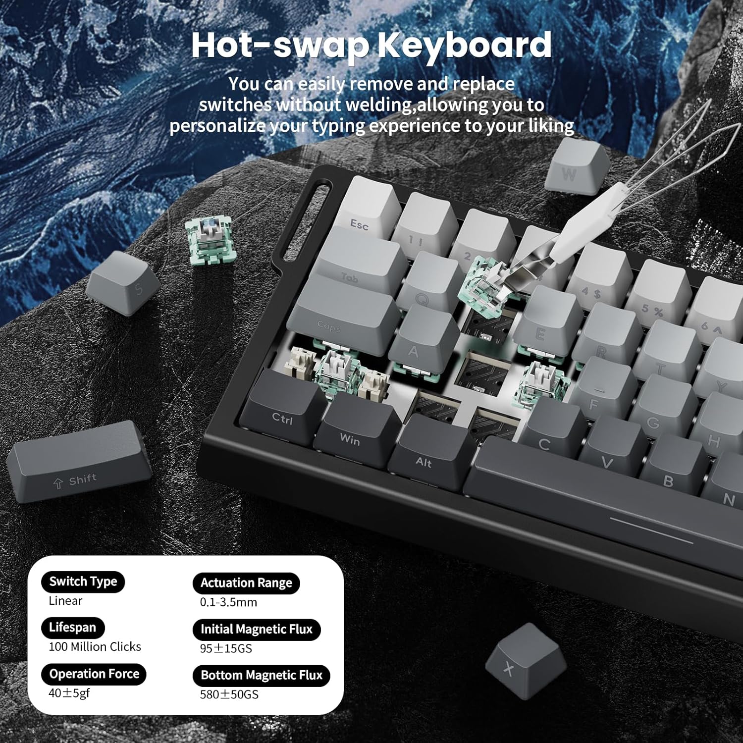 ATTACK SHARK X68 HE Rapid Trigger Keyboard Magnetic Switch Moonlight – Image 4